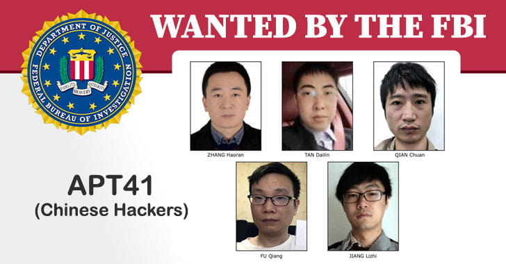 美国联邦调查局FBI将5名中国黑客APT41列入网络通缉名单