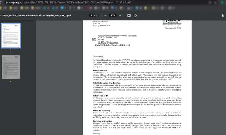 洛杉矶计划生育协会称黑客泄露了约40万名患者信息