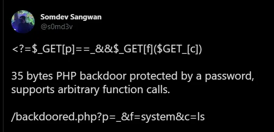 35字节的PHP后门 受密码保护且支持任意函数调用