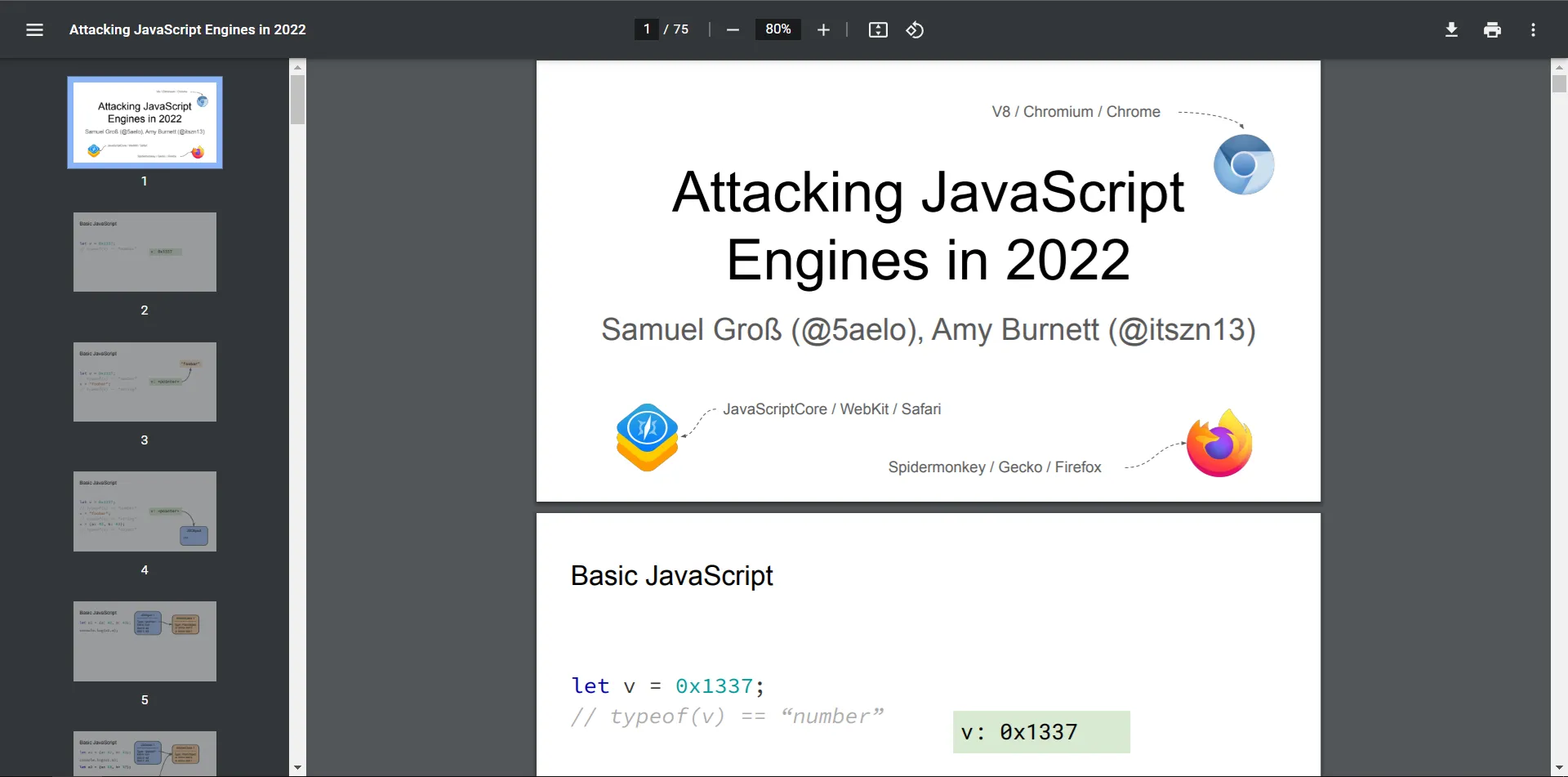 "2022年攻击JavaScript引擎"演讲幻灯片