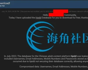 中国成人网站海角社区1400万用户数据泄露