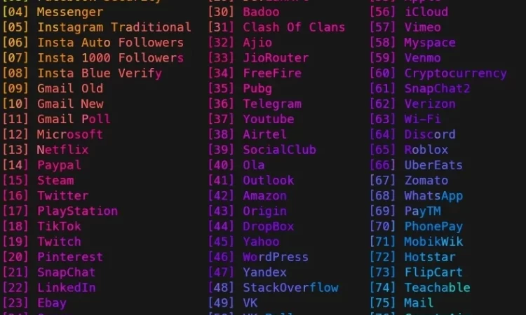 PyPhisher 包含77个网站模板的钓鱼框架